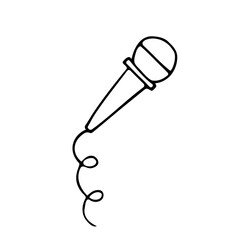 Microphone is a hand-drawn icon in a linear style. Isolated picture on a white background with a karaoke microphone. Vector image