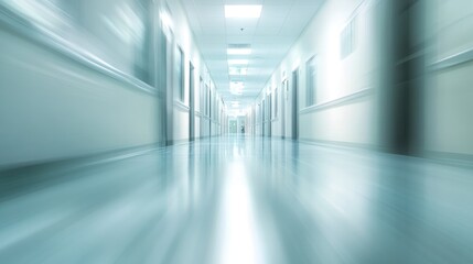 Obraz premium A blurred view of a hospital corridor captures the urgency and dynamic atmosphere typical of contemporary healthcare settings