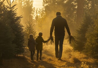 Christmas tree shopping, buying trees with family, tree farms, christmas market, christmas symbol, new years concept, winter holidays concept.