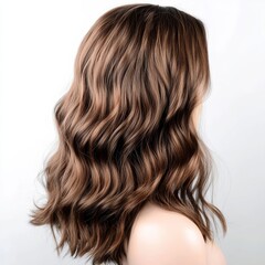Naklejka premium Wavy brunette hair, loose and flowing, eyelevel side view, realistic detail, isolated on white background