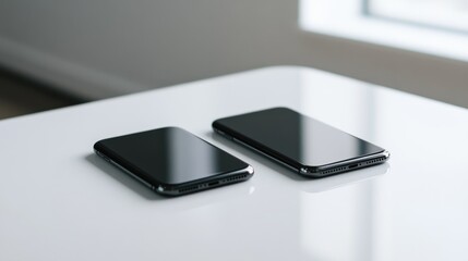 Two identical smartphones placed side by side on a white surface