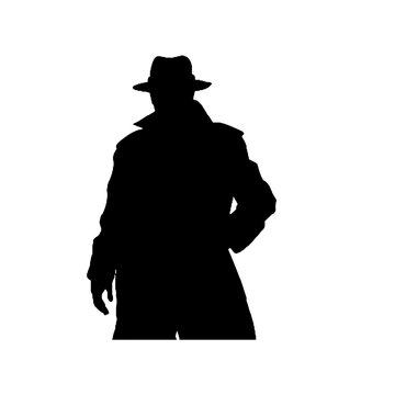 recommend clip art: Secret Agent Spy Silhouette Isolated on White Background – Vector Illustration