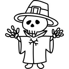 cute halloween skeleton in wizard costume illustration for card website, application, printing, document, poster design, etc.