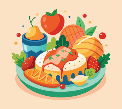 recommend clip art: Illustration of Delicious Food on a Plate, Yummy Food Concept