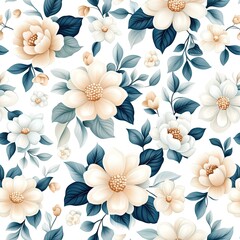 A beautiful floral pattern featuring soft blossoms and leaves in serene colors, perfect for backgrounds and designs.
