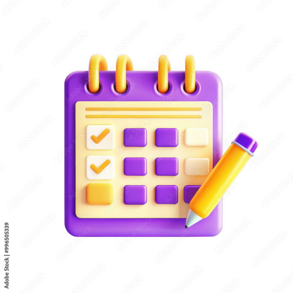Poster this 3d render features a colorful calendar icon with checkboxes and a pen, designed to resemble an 