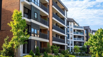 Modern Apartment Building with Lush Greenery