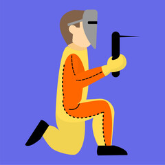 Construction Welder in Yellow and Orange Uniform with Flat Style