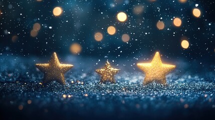 Golden Stars on a Blue Glittering Background