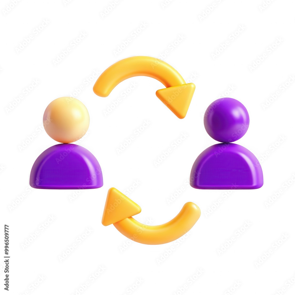 Poster this 3d rendered image shows two colorful characters with directional arrows, symbolizing communicat