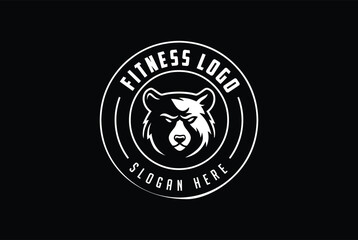 Bear gym and fitness logo with circle - gym and fitness vector icon design illustration