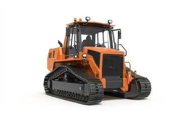 Orange bulldozer with tracks on white backdrop