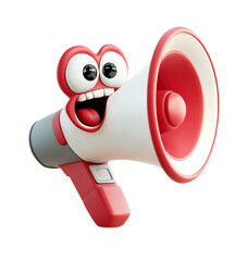 A cartoon megaphone with a happy face and wide-open mouth, isolated on a transparent background.

