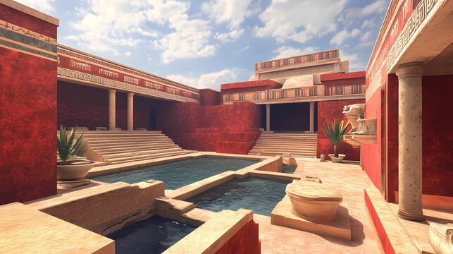 Immersive of neo-knossos:hyper-detailed holographic reconstruction of the labyrinthine minoan palace complex. Minoan Civilization. Illustration