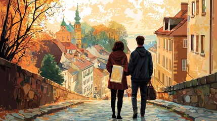 Couple Explores Historic European City