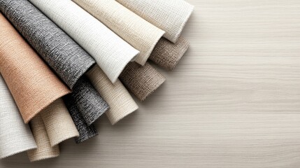 A collection of textured fabric swatches in neutral tones, perfect for interior design and textile projects.