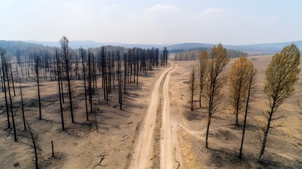 Obraz premium Devastated Forest Landscape The Long-term Effects of Acid Rain and Industrial Pollution on Ecosystems and Soil Degradation