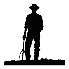 Traditional Farmer Silhouette in Profile Isolated on White Background – Vector Illustration