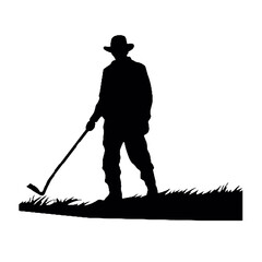 Traditional Farmer Silhouette in Profile Isolated on White Background – Vector Illustration