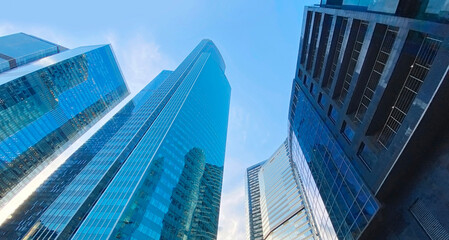 Glass office buildings. Skyscrapers in the business center. Architecture, residential real estate