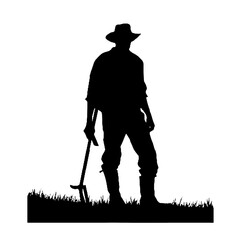 Farmer Ready for Work Silhouette Isolated on White Background – Vector Illustration