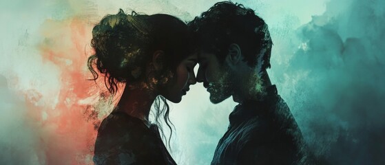 A delicate balance of warm and cool tones reflecting conflicting emotions of love and uncertainty through a striking color palette