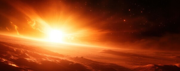 Fototapeta premium Stunning sunset over a distant planet, cosmic beauty