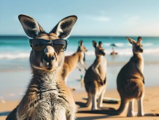 Thoughtful Kangaroo Coaches at Surf Competition in Sporty Sunglasses
