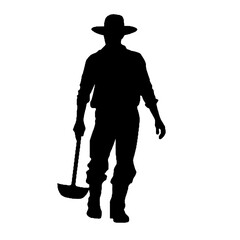 Silhouette of a Farmer with Agricultural Tools Isolated on White Background – Vector Illustration