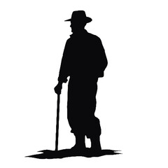 Farm Worker Silhouette Isolated on White Background – Vector Illustration