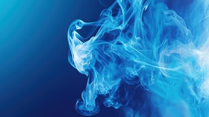Intricate blue smoke swirling gracefully against a deep blue background.