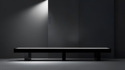 Minimalist Black Table with White Light in Dark Room