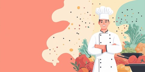 Obraz premium A cheerful chef surrounded by fresh ingredients,