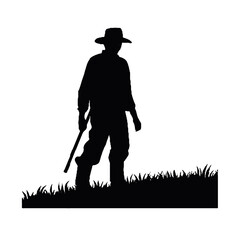 Farmer with Hat and Tools Silhouette Isolated on White Background – Vector Illustration