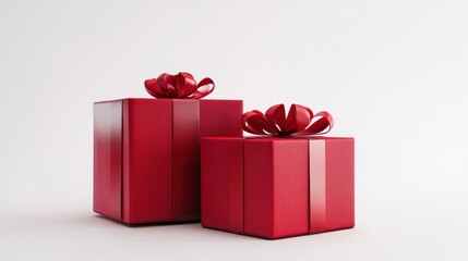 Obraz premium Two beautifully wrapped red presents with elegant bows, perfect for festive occasions.