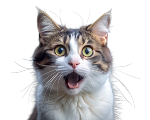 Angry and surprised cat isolate on transparency background.