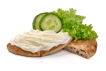 Cream cheese sandwich, isolated on white background.