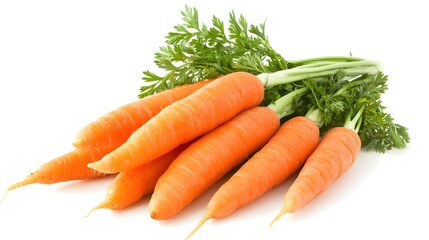 Cascading carrots with full depth of field on a white background