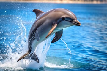 Obraz premium Dolphin leaping out of ocean with splash of water