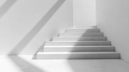 Concrete Stairs in a White Room with Sunlight Streaming In