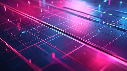 Naklejka premium A vibrant abstract digital landscape featuring neon lines in pink and blue hues, creating a futuristic atmosphere.