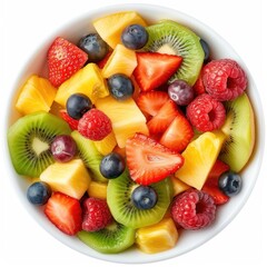 Obraz premium Fruit salad bowl strawberry blueberry plant.