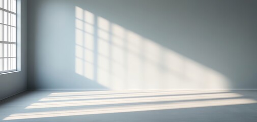 Obraz premium Bright interior with soft shadows cast on a minimalist wall, creating a serene and calming atmosphere.