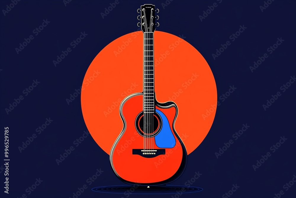 Poster a minimalist illustration of a guitar, using clean lines and simple shapes to represent the instrume