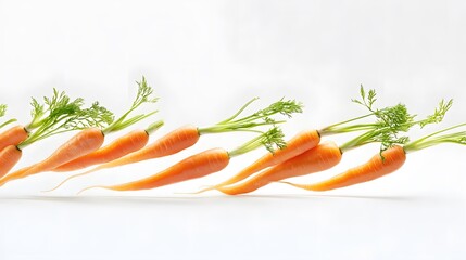 Carrots in motion captured mid-fall isolated on a white backdrop