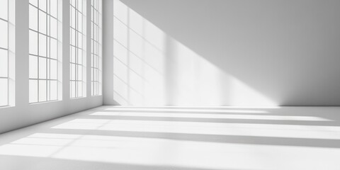 Obraz premium Sunlight Streaming Through Paned Windows Into a White Room