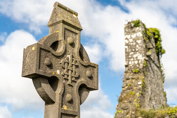 Irish Celtic cross with relief ornament