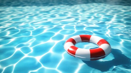 Naklejka premium A vibrant life preserver floats on mesmerizing blue water, creating a serene poolside scene.