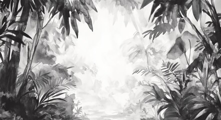 Fototapeta premium Photo wallpaper for your interior featuring black and white tropics in watercolor style.