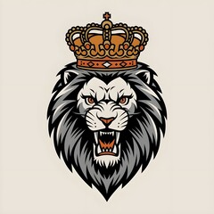Obraz premium Roaring Lion with Crown King of the Jungle Illustration